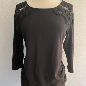 Motherhood Maternity 3/4 Sleeve Lace Shoulder Top